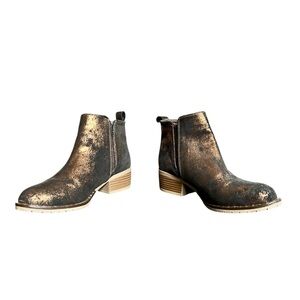 CoFi 100% Genuine Leather Metallic Ankle Booties Stylish Boots Gold Bronze EUC 8